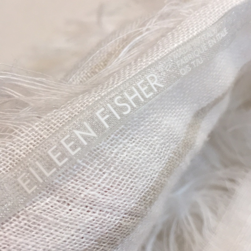 NWOT $148 Eileen Fisher striped organic linen scarf wheat & white fringed - Picture 7 of 7